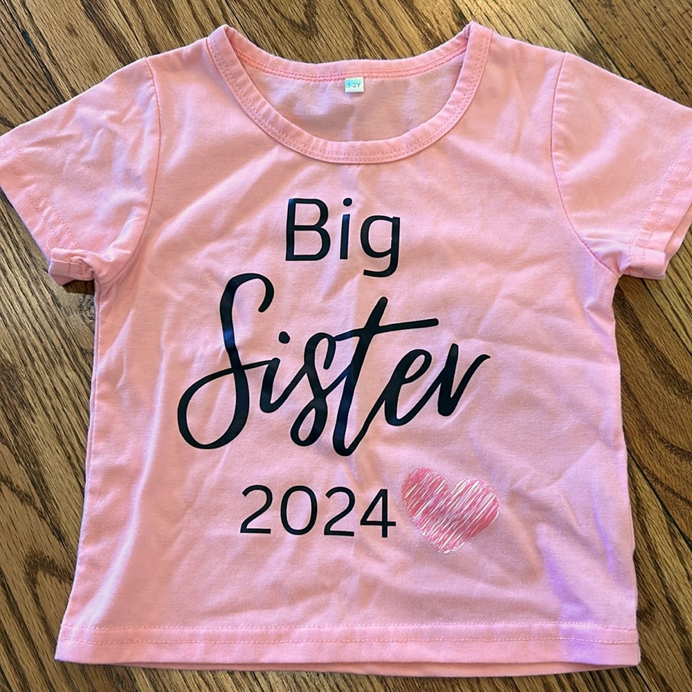 Coral pink big sister announcement shirt 2024